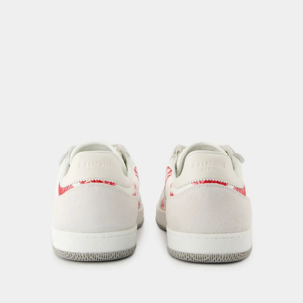 BALMAIN Swan-Print Calf & Suede Sneakers for Men
