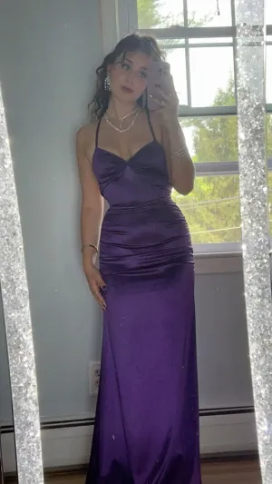 Beautiful Purple Satin Sheath Long Sheath Evening Dress Y7920