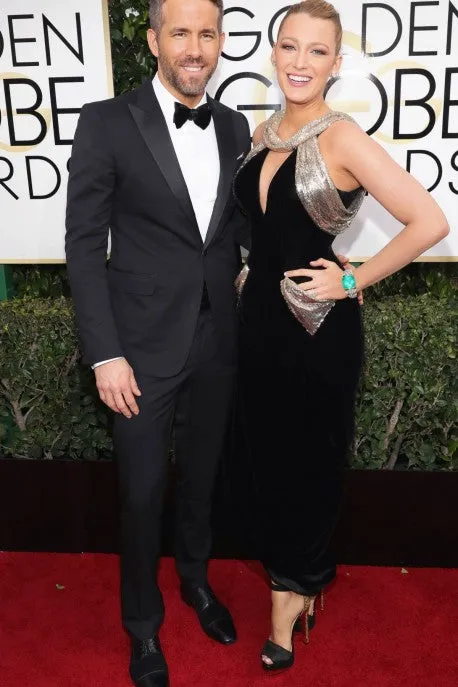 Black Blake Lively Velvet Pockets Dress Sparkly Prom Red Carpet Evening Dress Golden Globes