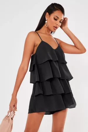 Black Layered Frill Floaty Dress