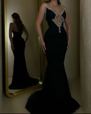 Black Mermaid Long Prom Dress Black Evening Dress Y2858