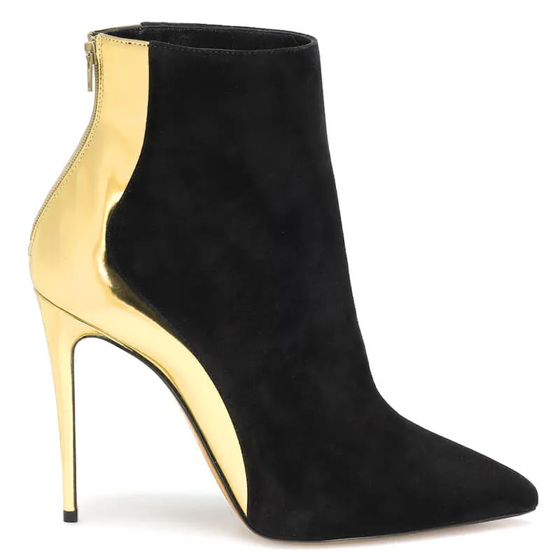 Black Point Toe Suede Patchwork High Heel Ankle Boots
