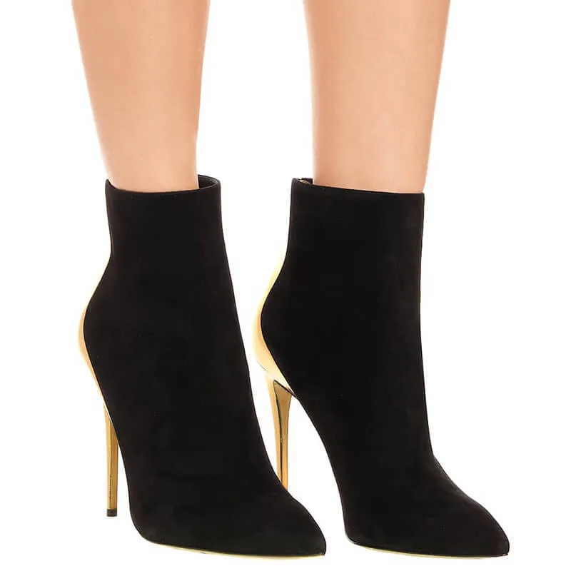 Black Point Toe Suede Patchwork High Heel Ankle Boots