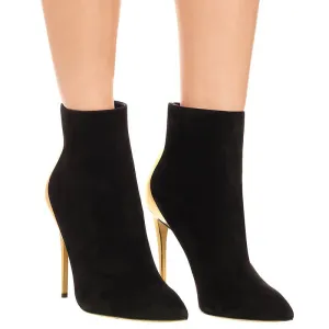 Black Point Toe Suede Patchwork High Heel Ankle Boots