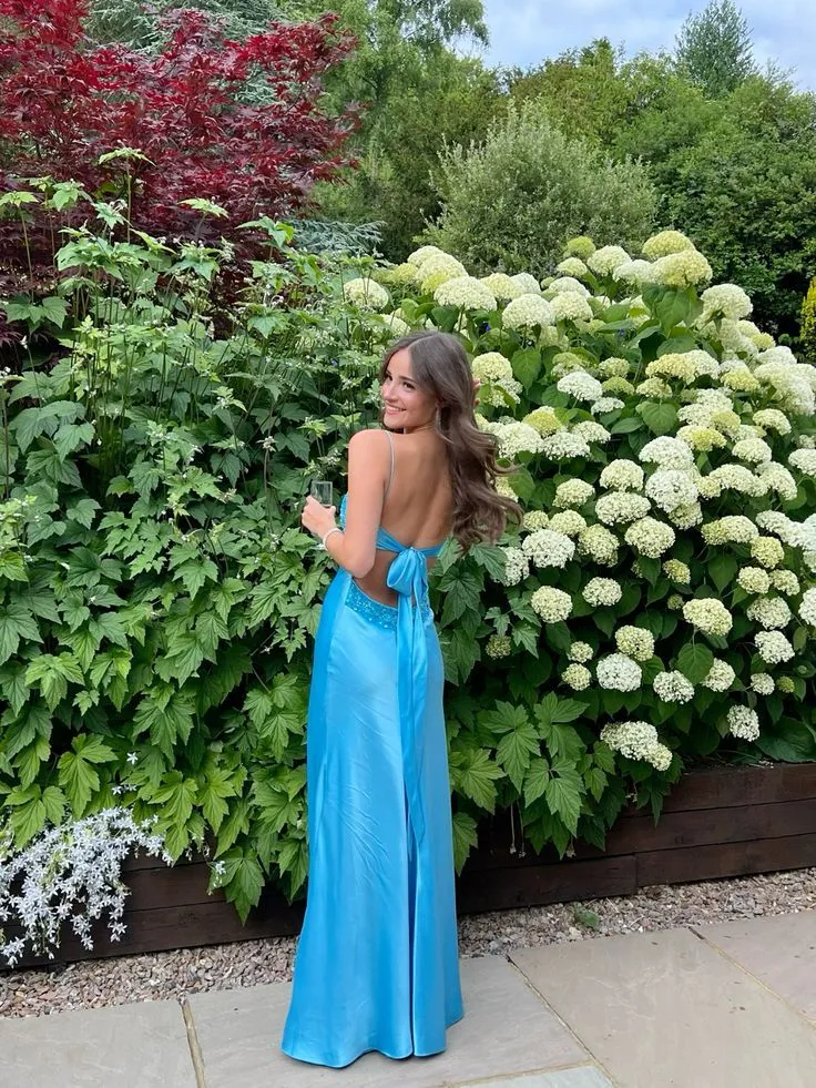 Blue Backless Long Prom Dress Evening Dress Y7516