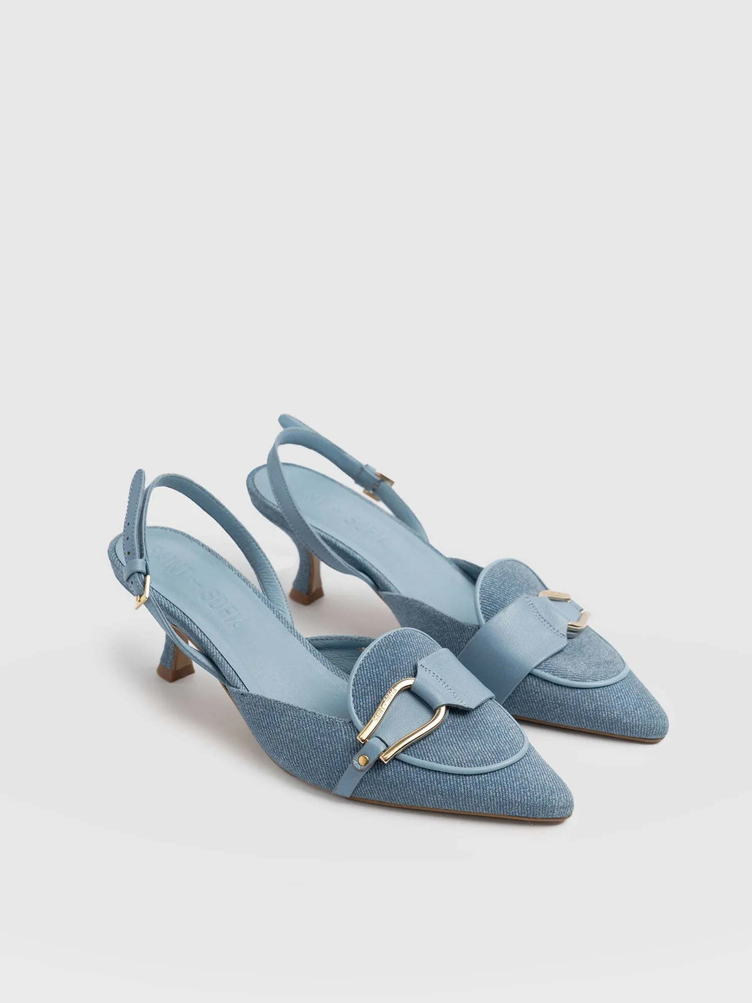 Bridget Sling Back Heels - Blue Denim