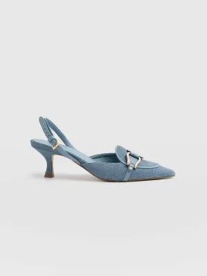 Bridget Sling Back Heels - Blue Denim