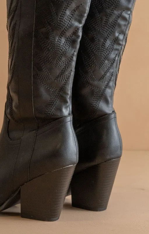 Bronco Knee-High Embroidered Boots Black