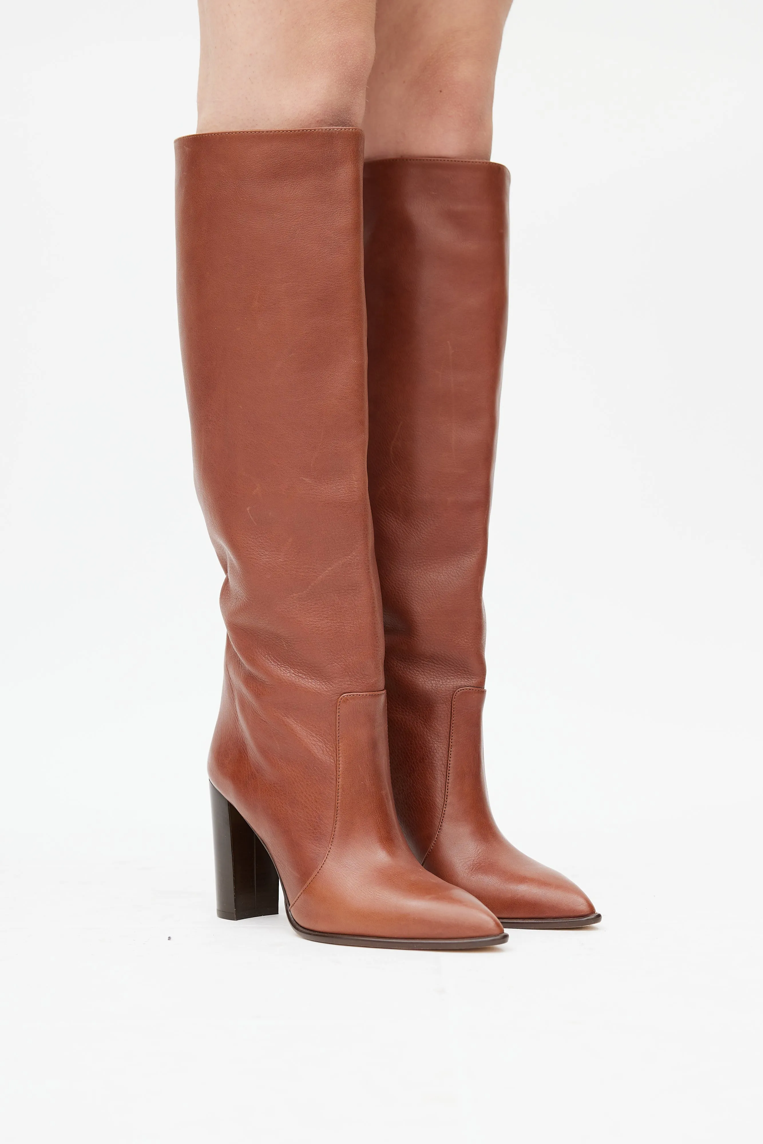 Brown Leather Knee High Boot