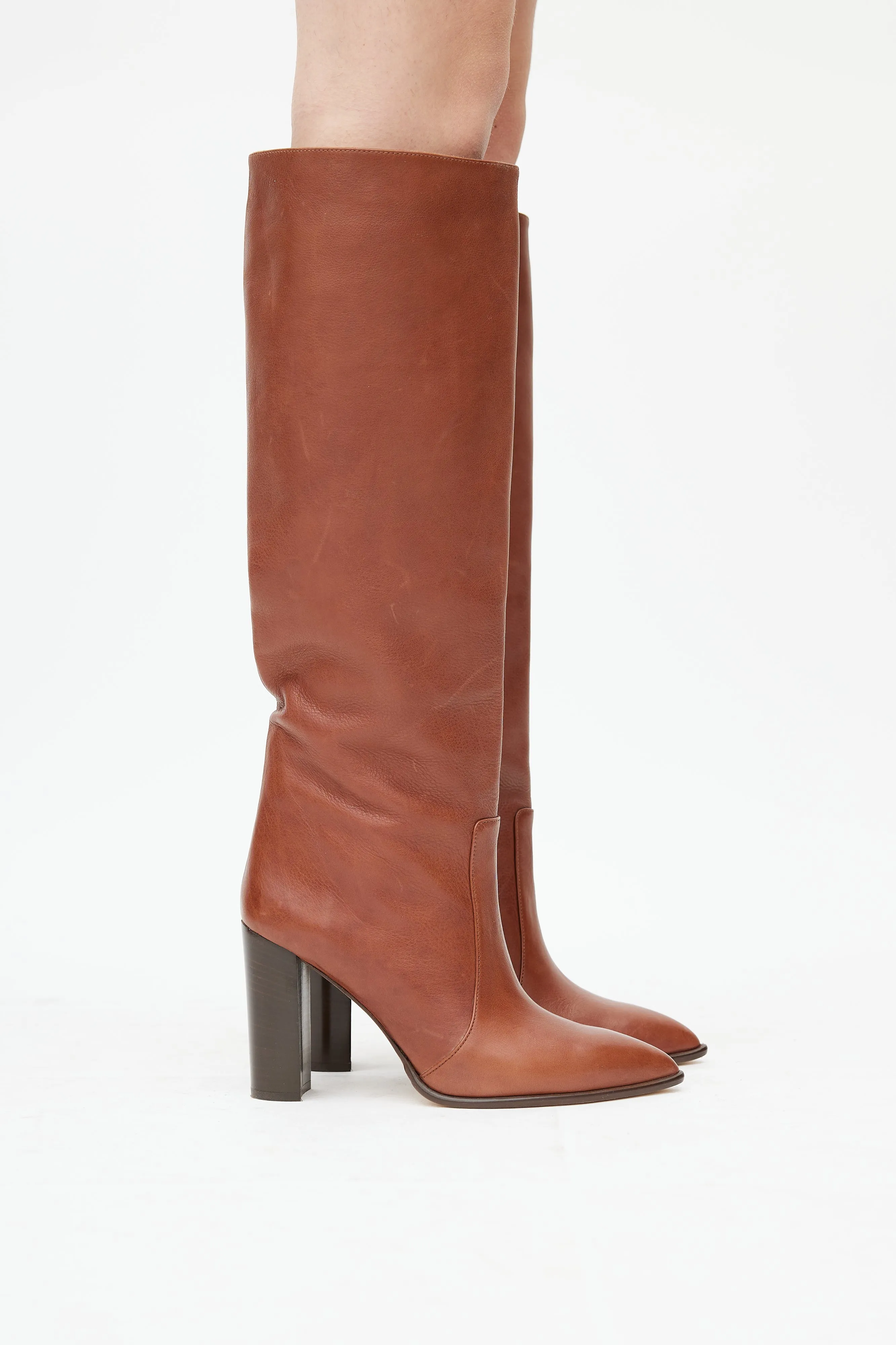 Brown Leather Knee High Boot
