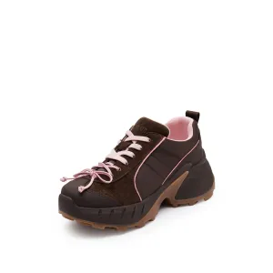 Brown Pink Bow Lace Up Chunky Sneakers Brown Pink Bow Lace Up Chunky Sneakers