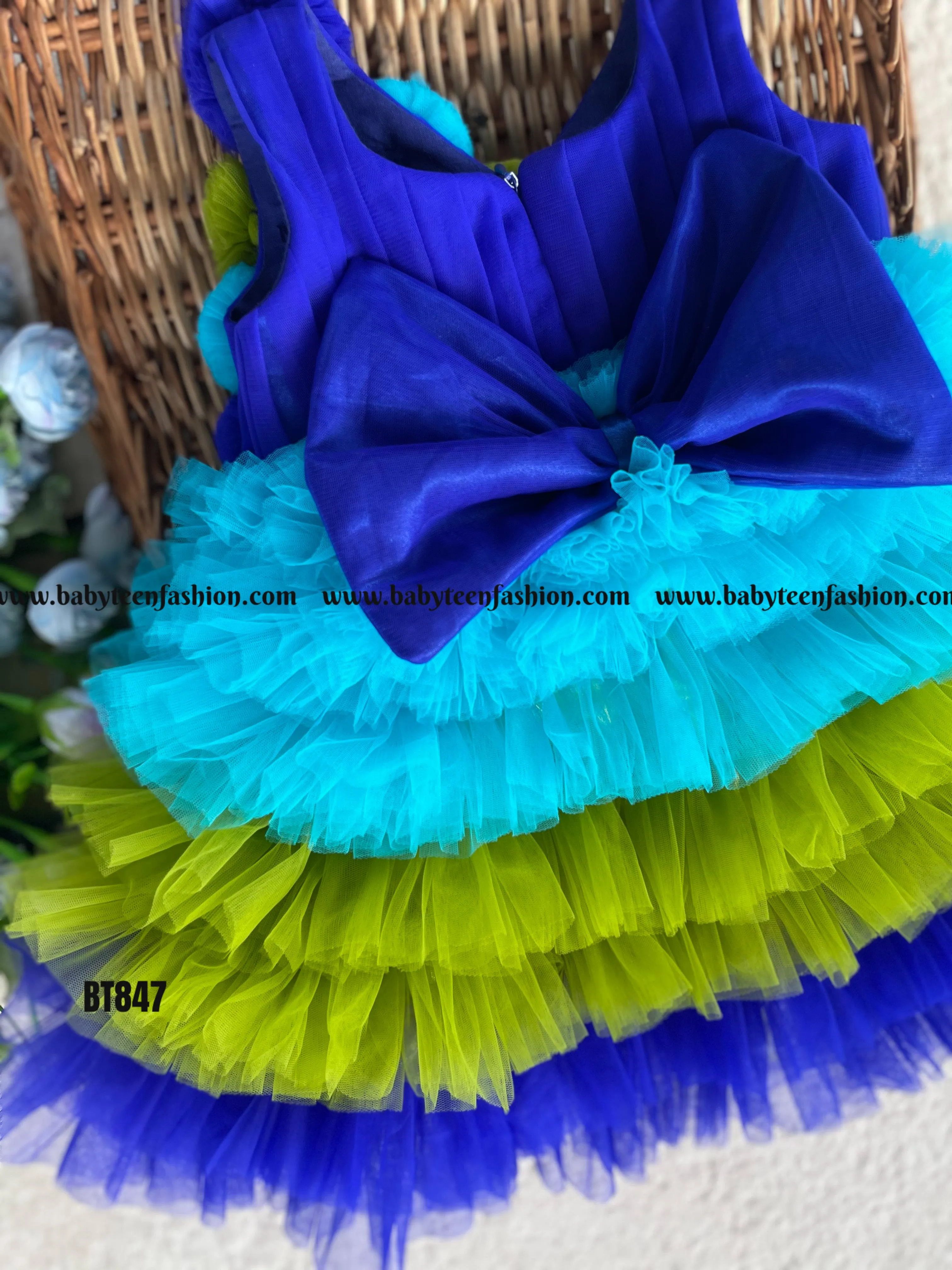 BT847 Peacock Parade  Baby’s Vibrant Party Dress