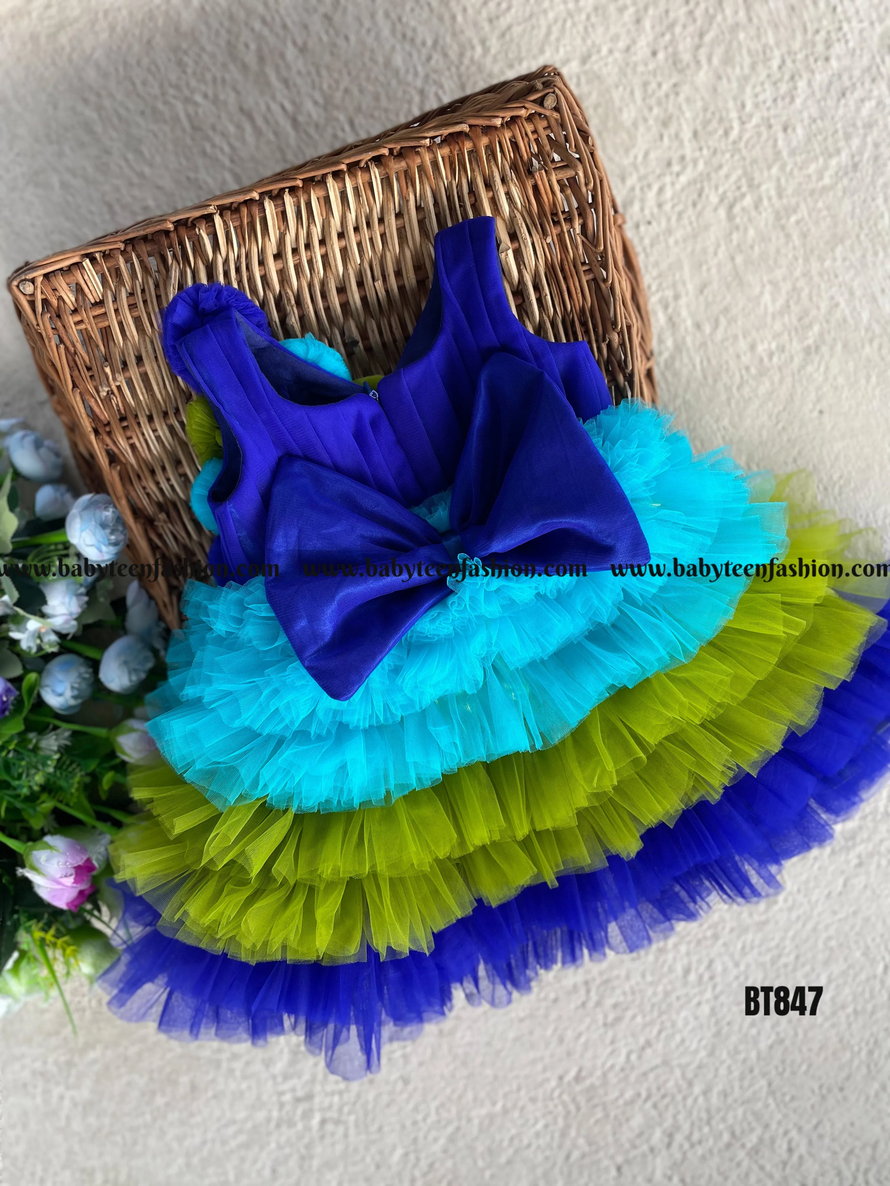 BT847 Peacock Parade  Baby’s Vibrant Party Dress