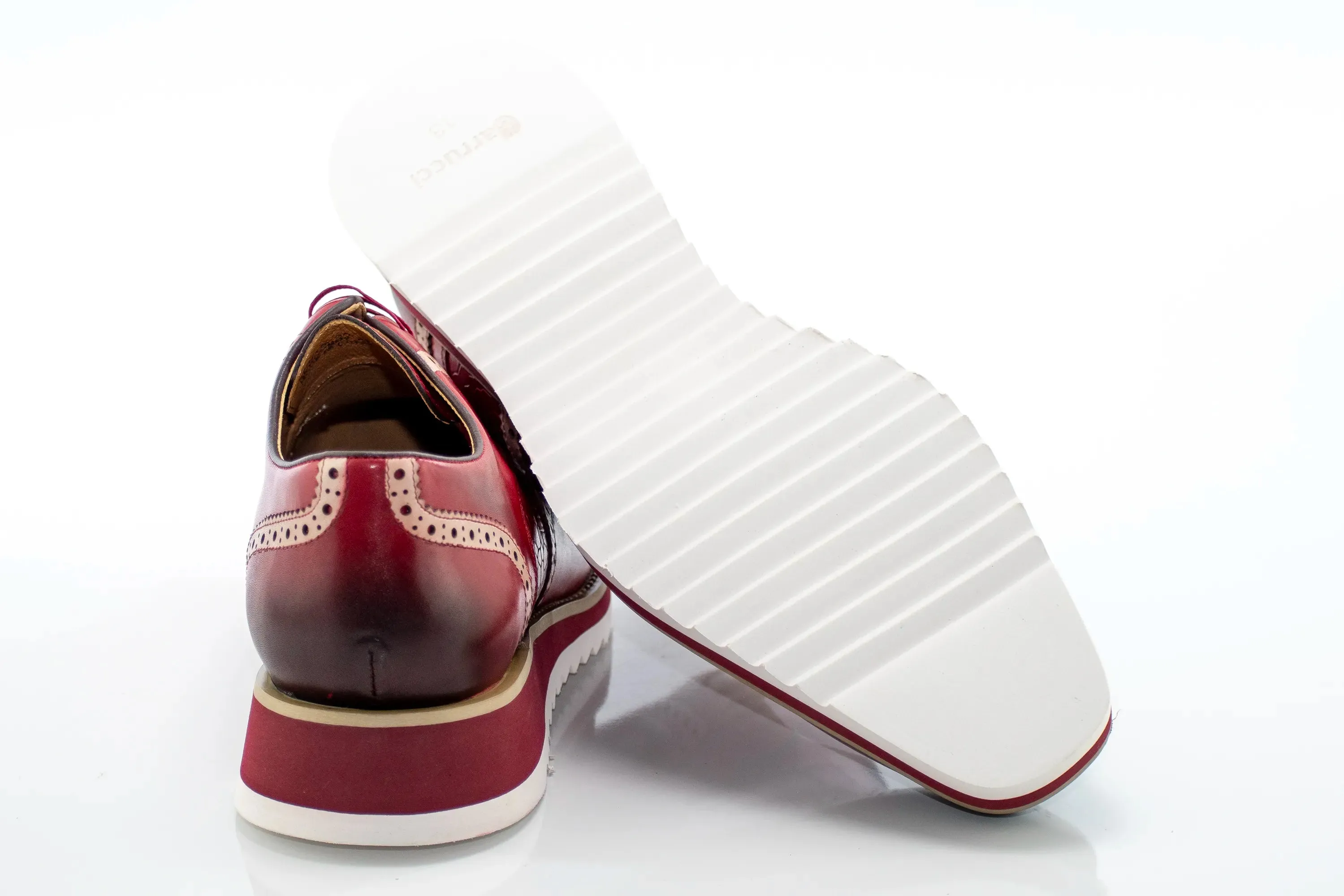 Burgundy Brogue Leather Lace-Up Derby
