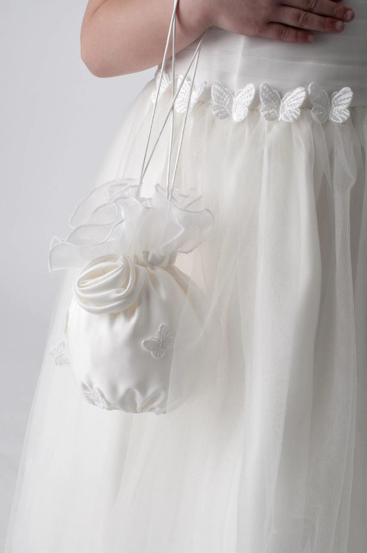 Butterflies Flower Girl Dress - with Petal Bag - Ivory