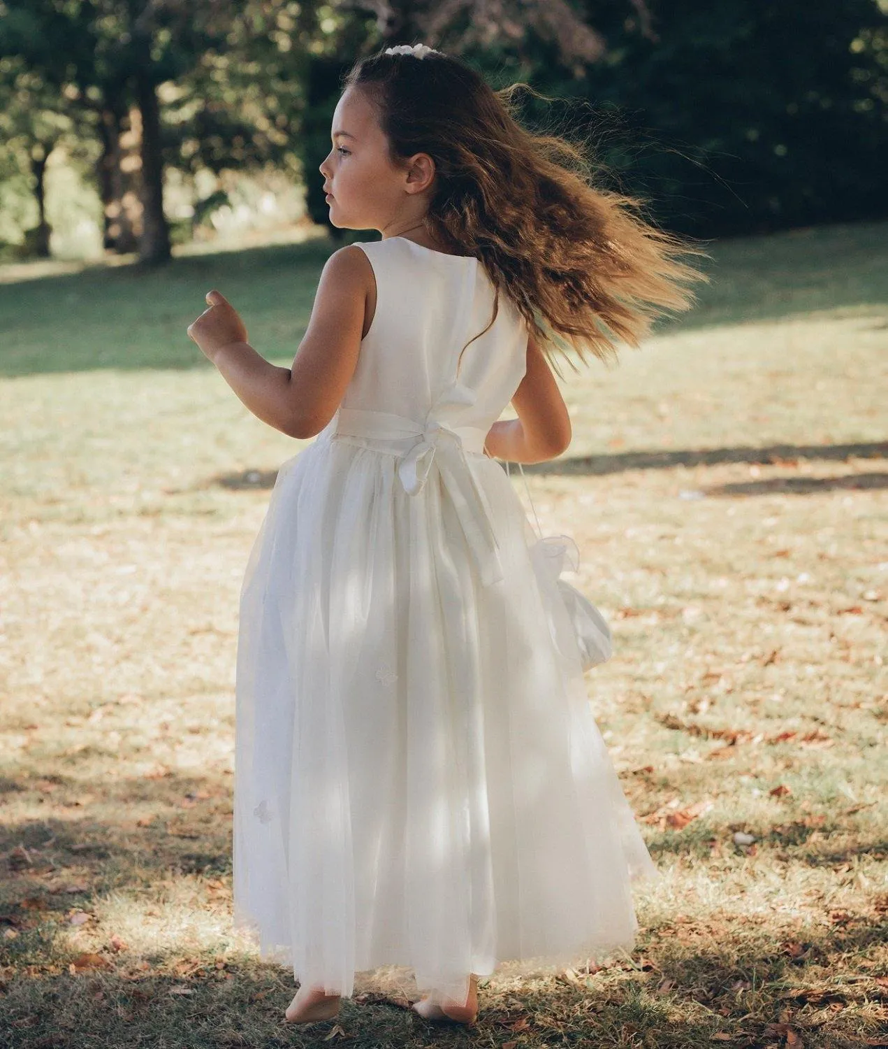 Butterflies Flower Girl Dress - with Petal Bag - Ivory