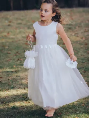 Butterflies Flower Girl Dress - with Petal Bag - Ivory