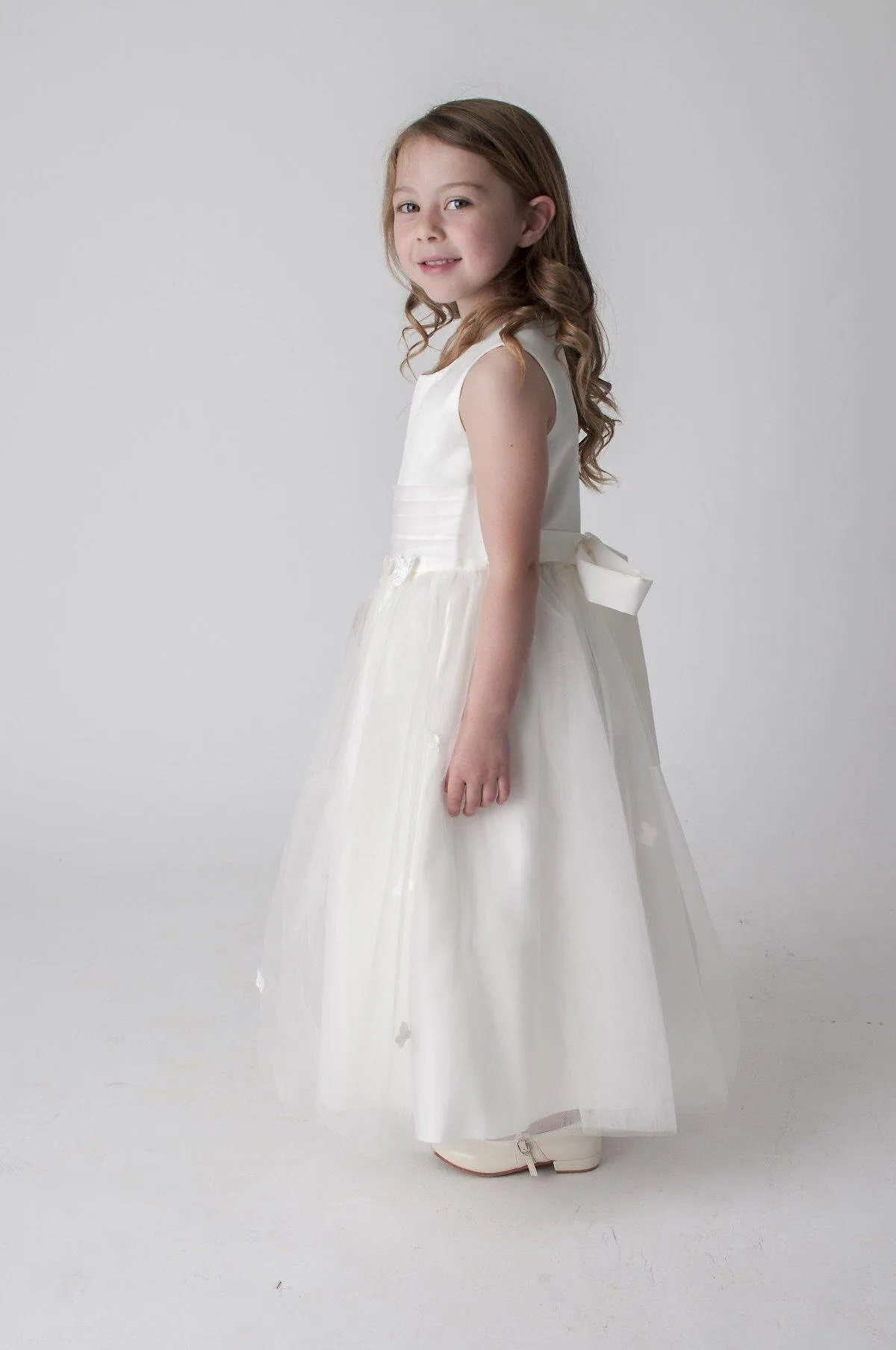 Butterflies Flower Girl Dress - with Petal Bag - Ivory