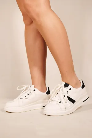 CADIA PLATFORM CHUNKY TRAINERS WITH BLACK GLITTER IN WHITE