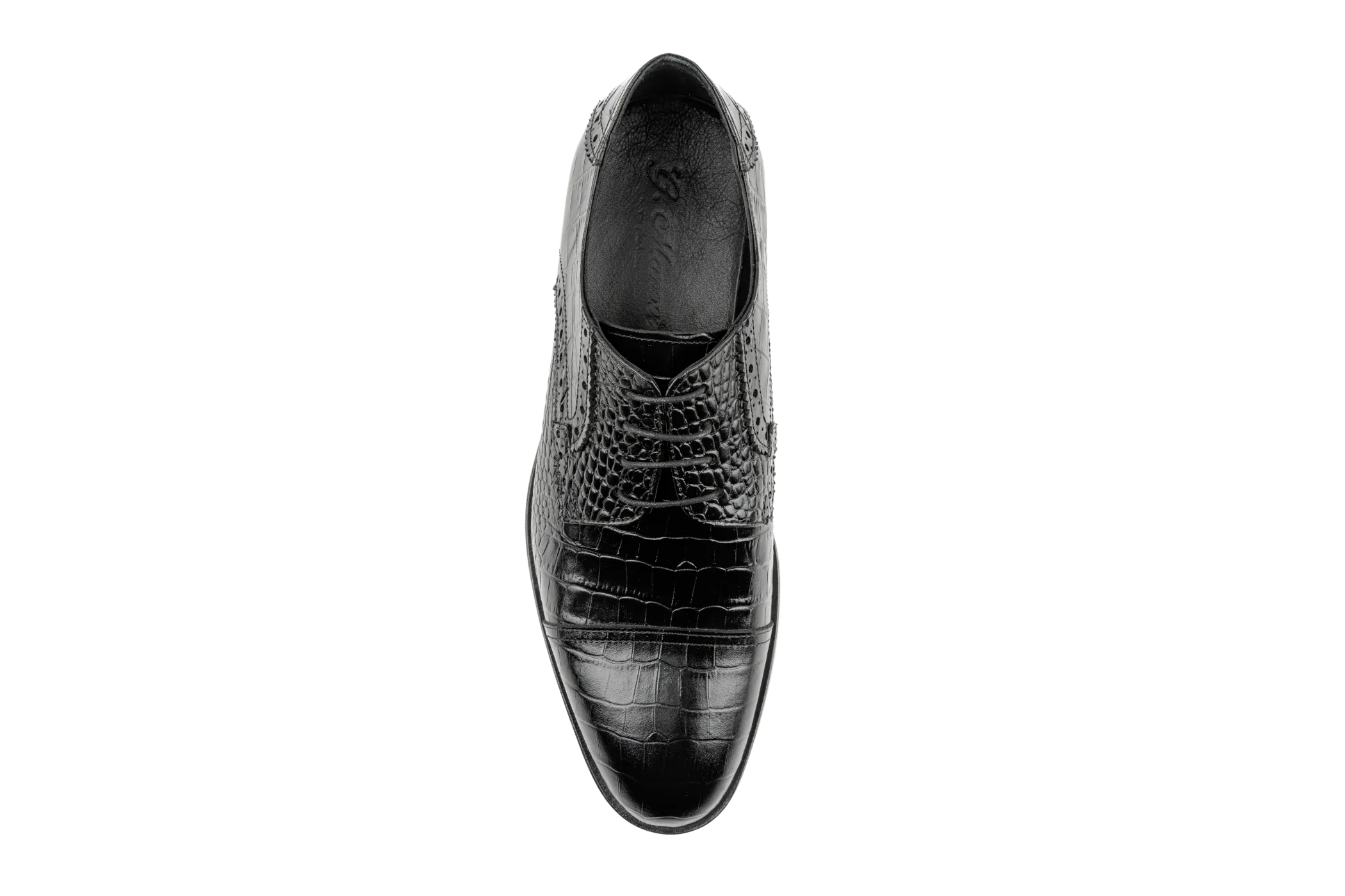 Cap Toe Derby Shoes, Designer Derby Shoes, Crocodile & Iguana Pattern Embossed Calfskin Handmade Dress Shoes for Men, Handmade Leather Sole High Gloss Black Dress Shoes : Taj by Debbano