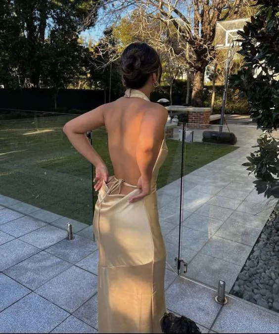 Champagne Gold Halter Backless Mermaid Long Prom Dress  Y7427