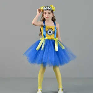 Children's Halloween cosplay movie characters cartoon cute clothing knitted suspender mesh birthday party girl princess dress glasses hair accessories