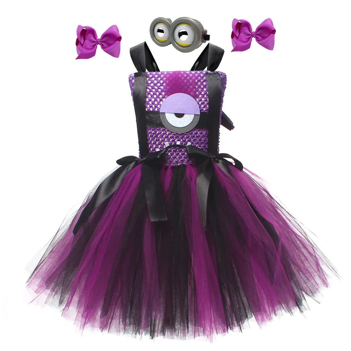 Children's Halloween cosplay movie characters cartoon cute clothing knitted suspender mesh birthday party girl princess dress glasses hair accessories