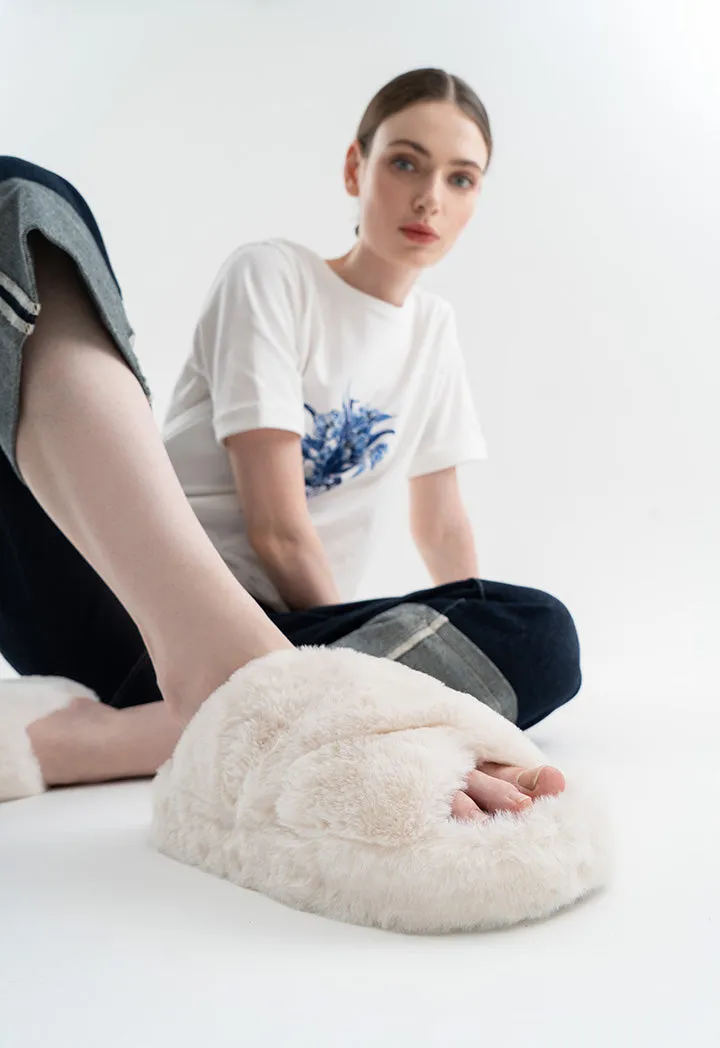 Choice Criss-Cross Strap Fur Slipper White