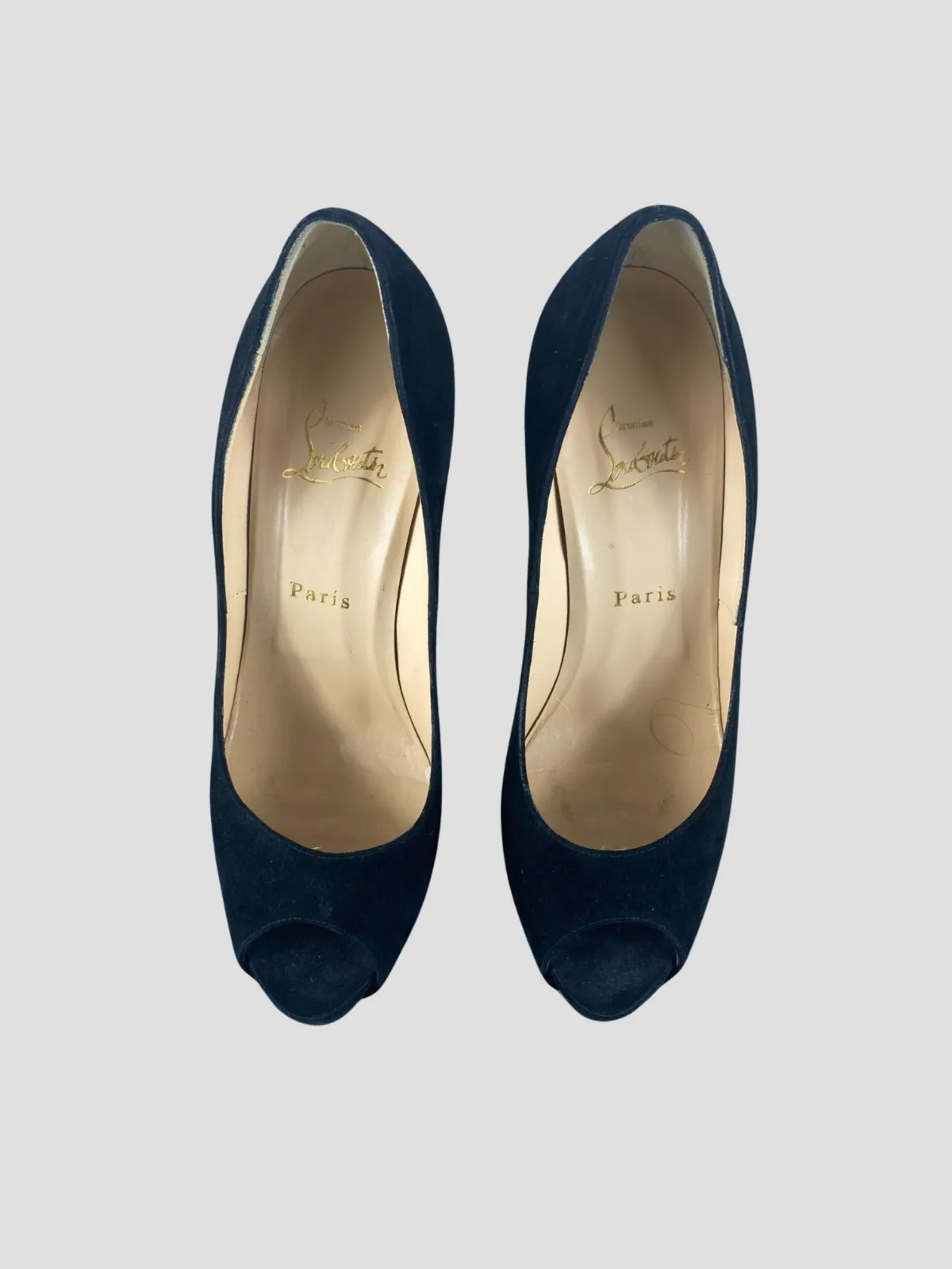 Christian Louboutin black suede peep toe heels size UK6/US8