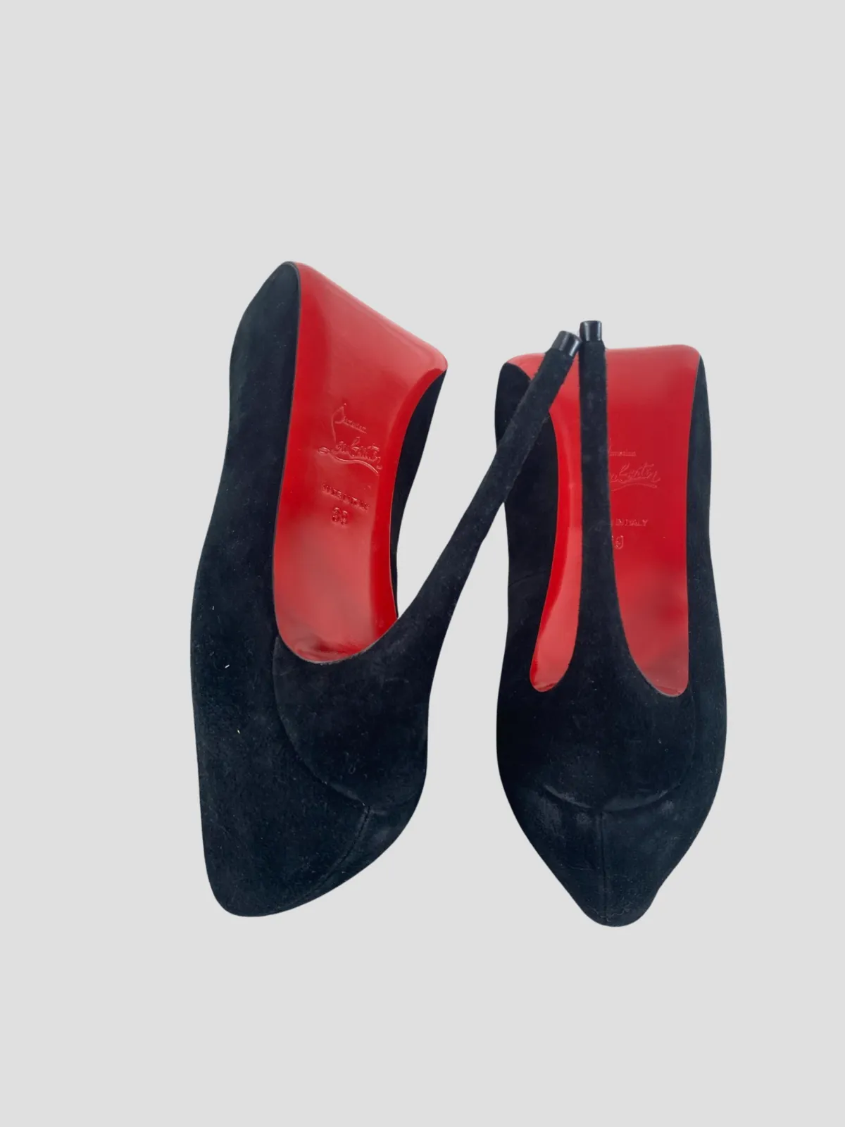 Christian Louboutin black suede peep toe heels size UK6/US8