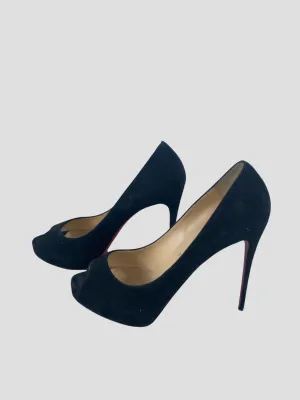 Christian Louboutin black suede peep toe heels size UK6/US8