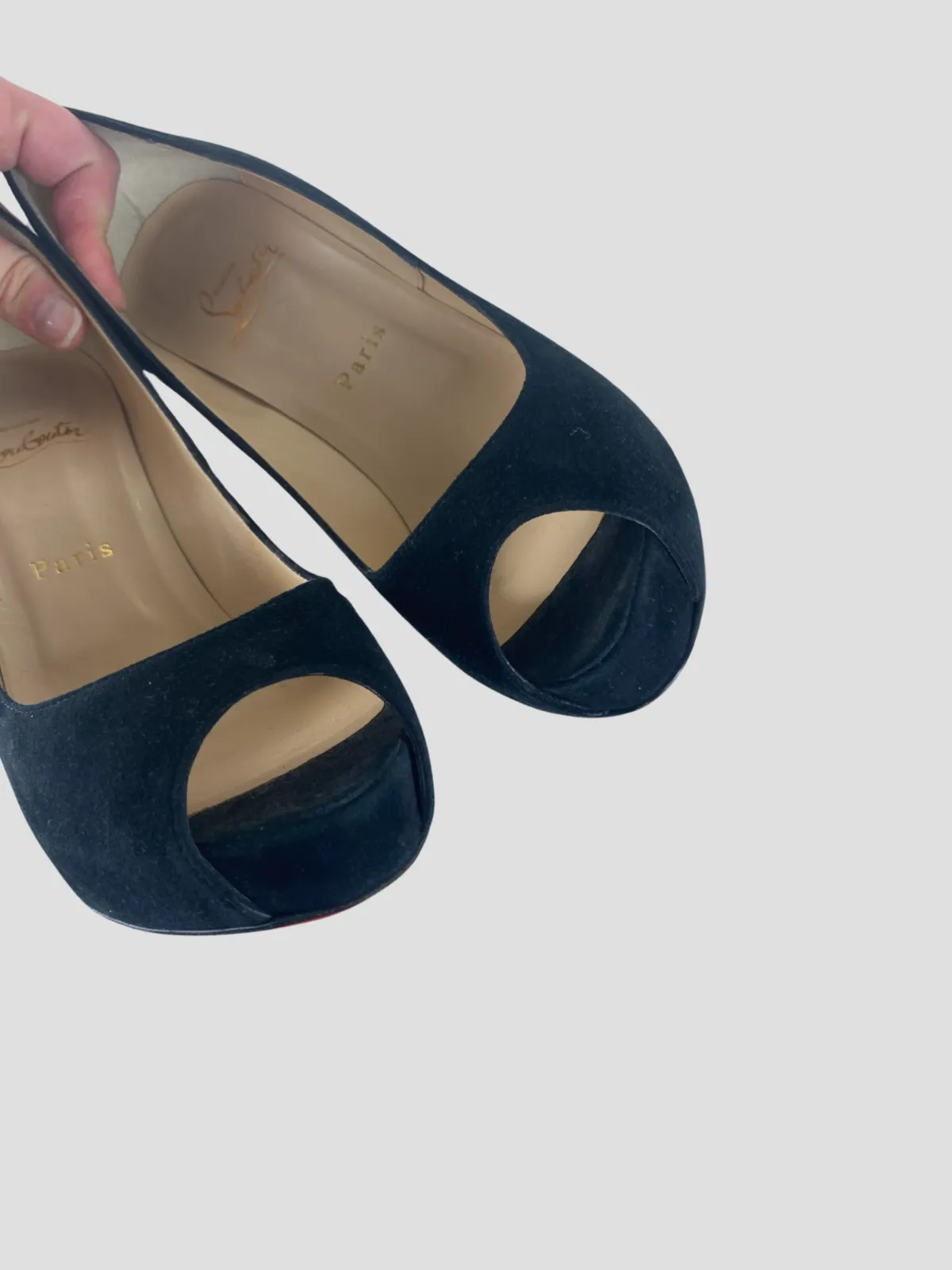 Christian Louboutin black suede peep toe heels size UK6/US8
