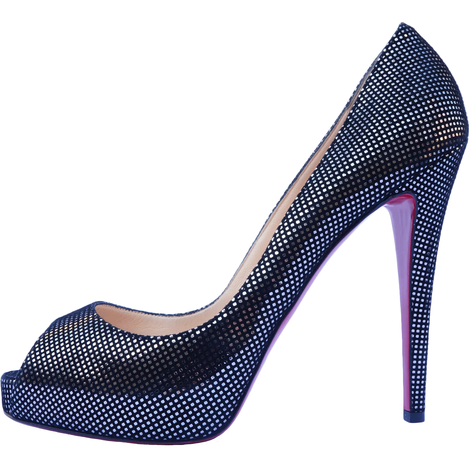 CHRISTIAN LOUBOUTIN METALLIC SUEDE PEEP TOE PUMPS