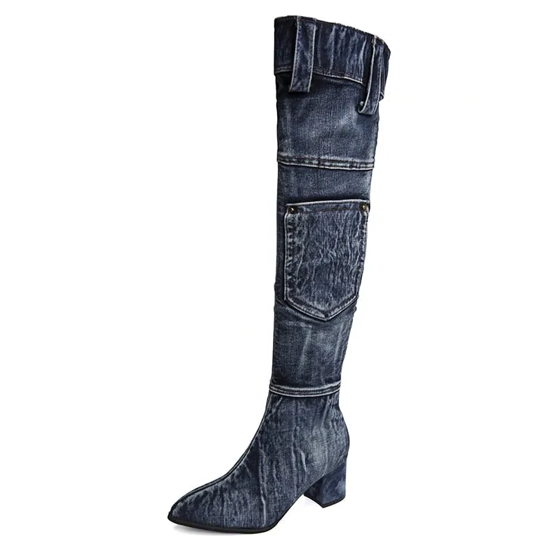 Denim Knee-High Boots