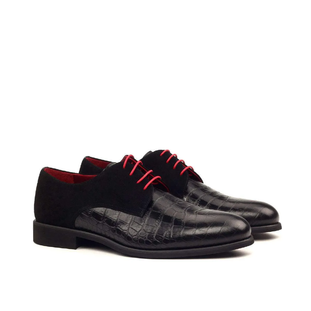 Derby-Kid Suede, Painted Croco, Black-Wholesale