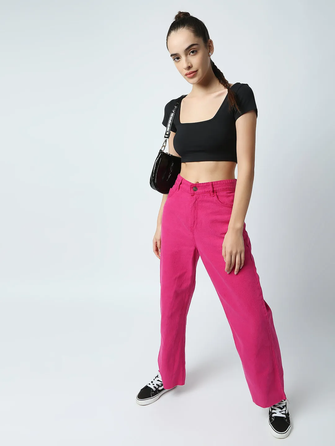 Disrupt Women Black Box Neck Slim Fit Smart Crop Top