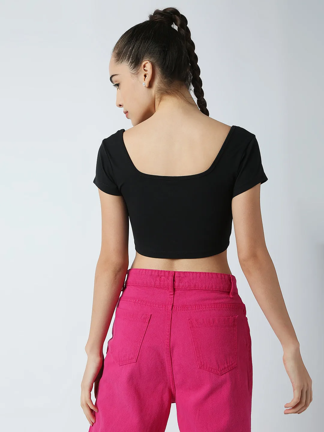 Disrupt Women Black Box Neck Slim Fit Smart Crop Top