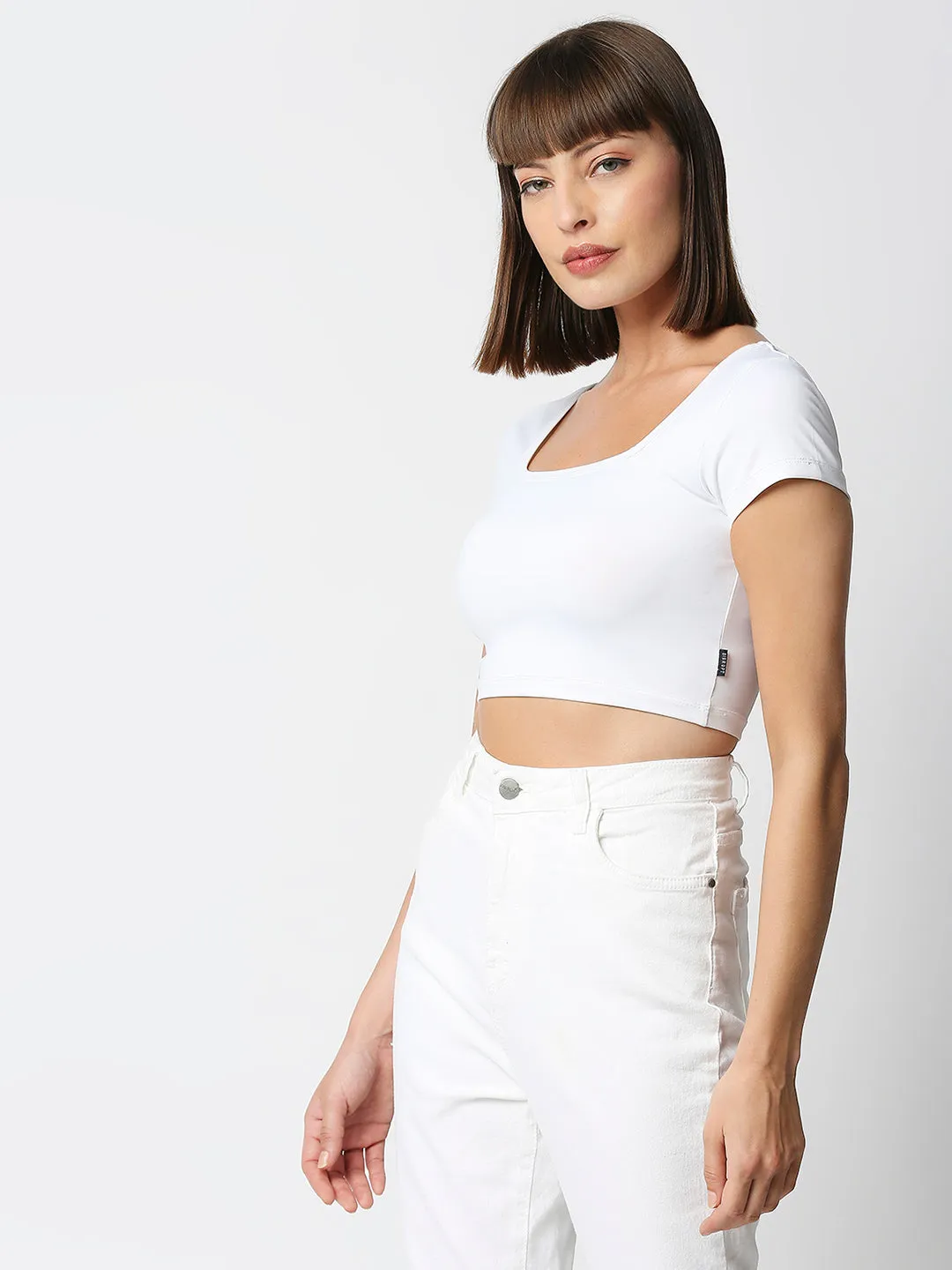 Disrupt Women White Box Neck Slim Fit Smart Crop Top