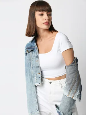 Disrupt Women White Box Neck Slim Fit Smart Crop Top