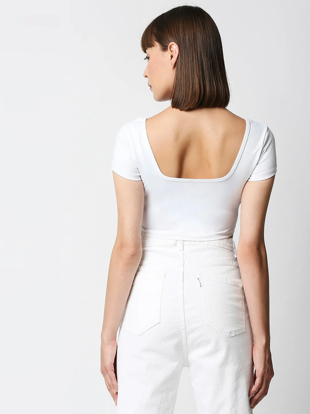 Disrupt Women White Box Neck Slim Fit Smart Crop Top