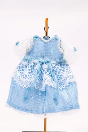 Dollhouse Miniature ~ Baby Blue Little Girl's Dress on Wooden Clothes Stand with Blue Socks & Shoes by Cheryl Warder Artisan Made