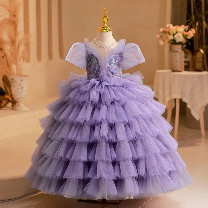 Dreamy Purple Princess Dress Tiered Tulle Girl's Gown