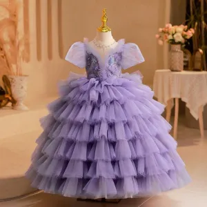 Dreamy Purple Princess Dress Tiered Tulle Girl's Gown