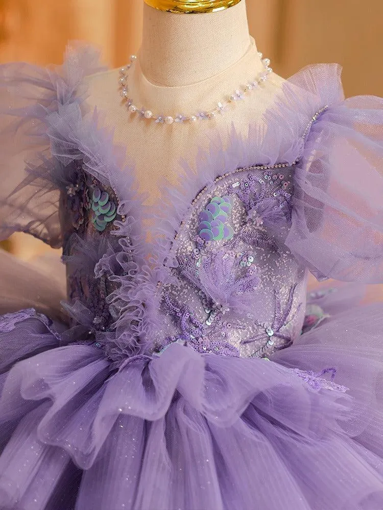 Dreamy Purple Princess Dress Tiered Tulle Girl's Gown