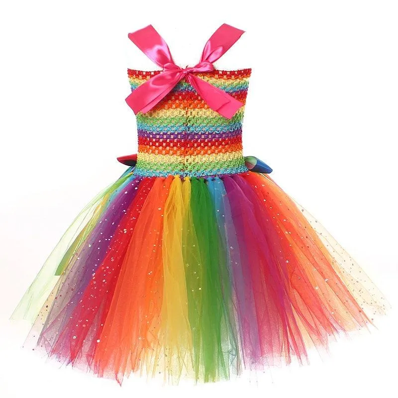 Dreamy Rainbow Fairy Dress Girl's Colorful Butterfly Flower Princess Dress Carnival Christmas performance costumes