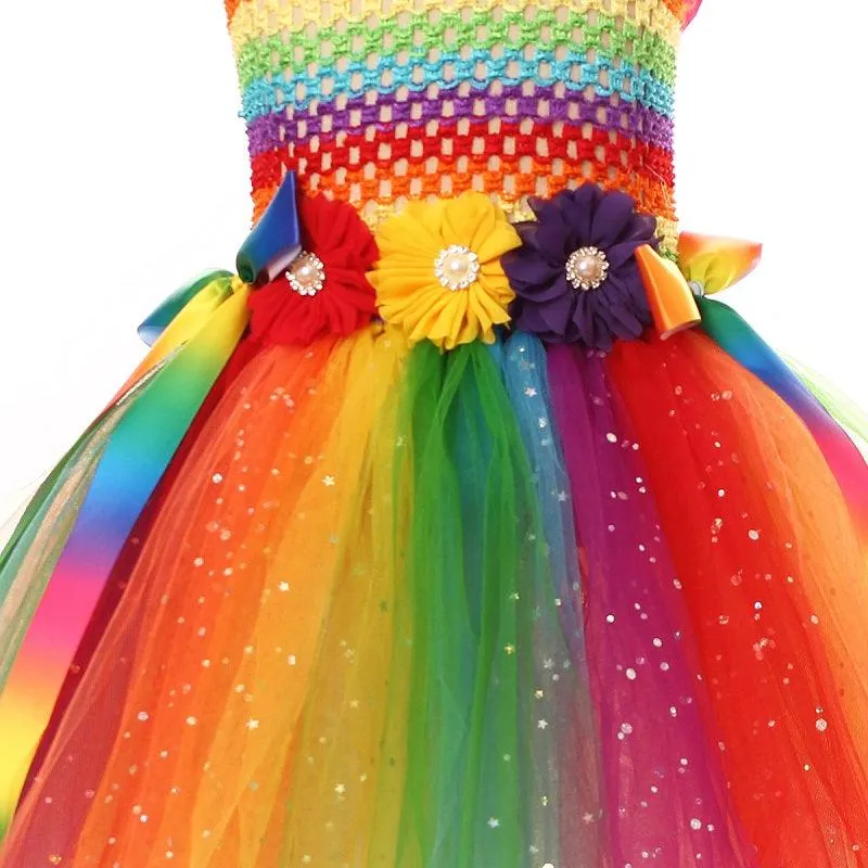 Dreamy Rainbow Fairy Dress Girl's Colorful Butterfly Flower Princess Dress Carnival Christmas performance costumes