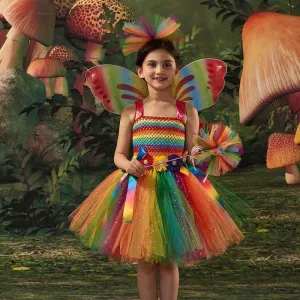 Dreamy Rainbow Fairy Dress Girl's Colorful Butterfly Flower Princess Dress Carnival Christmas performance costumes