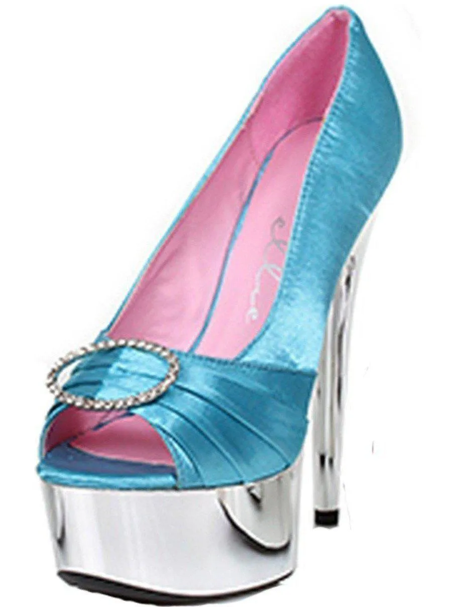 Ellie Shoes E-609-Lauren 6" Satin Women's Peep Toe Chrome Platform with Rhinestone Buckle.