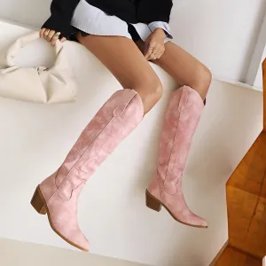 elveswallet Embroidered Western Cowboy Knee-High Boots