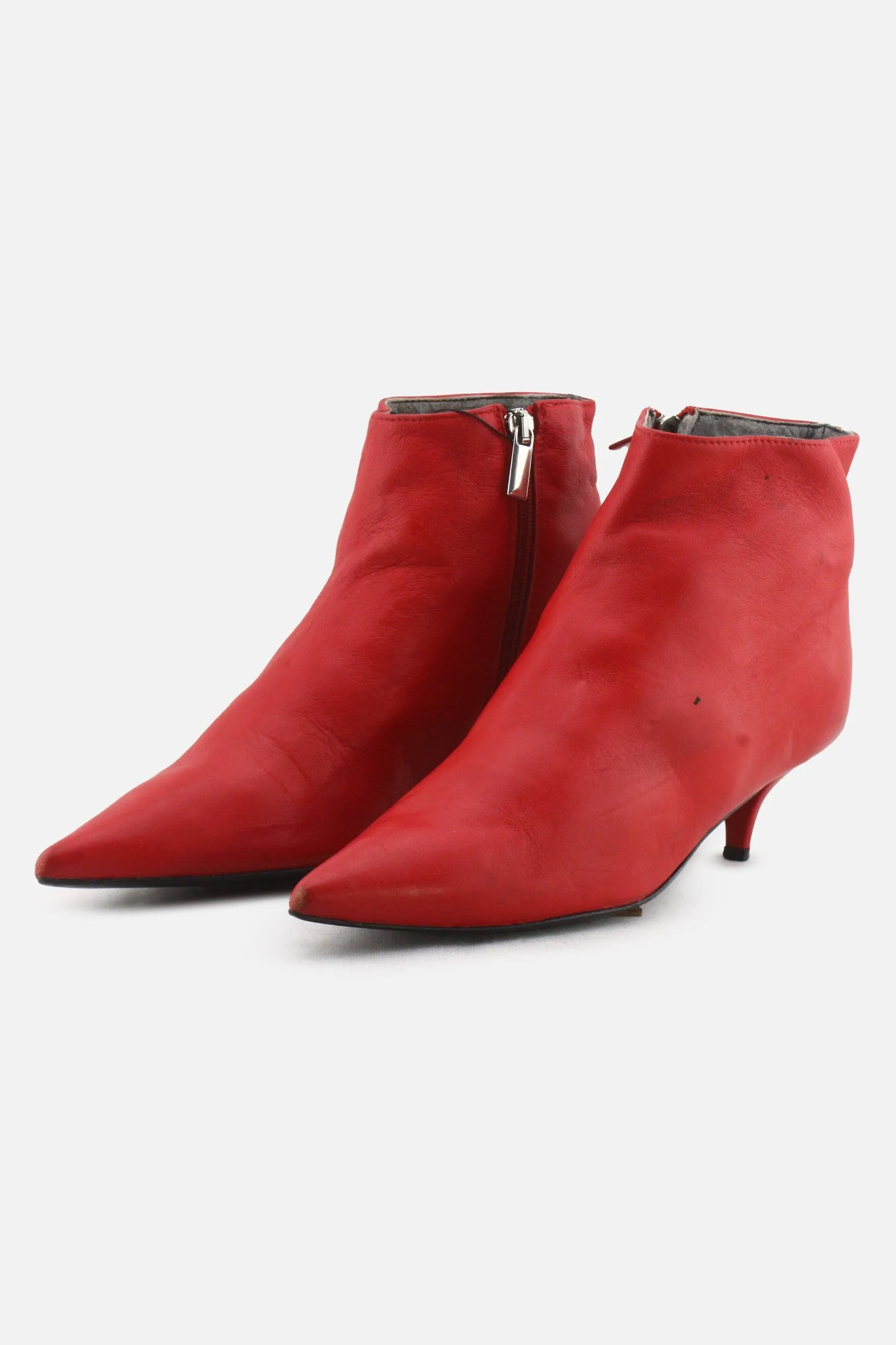 European Brand Zipper Kitten Heels Ankle Boots | 100% Authentic Leather